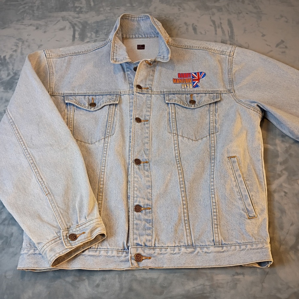 Vintage Barry Manilow UK 98 Tour Denim Jacket Light Wash Mens XL Concert Merch
